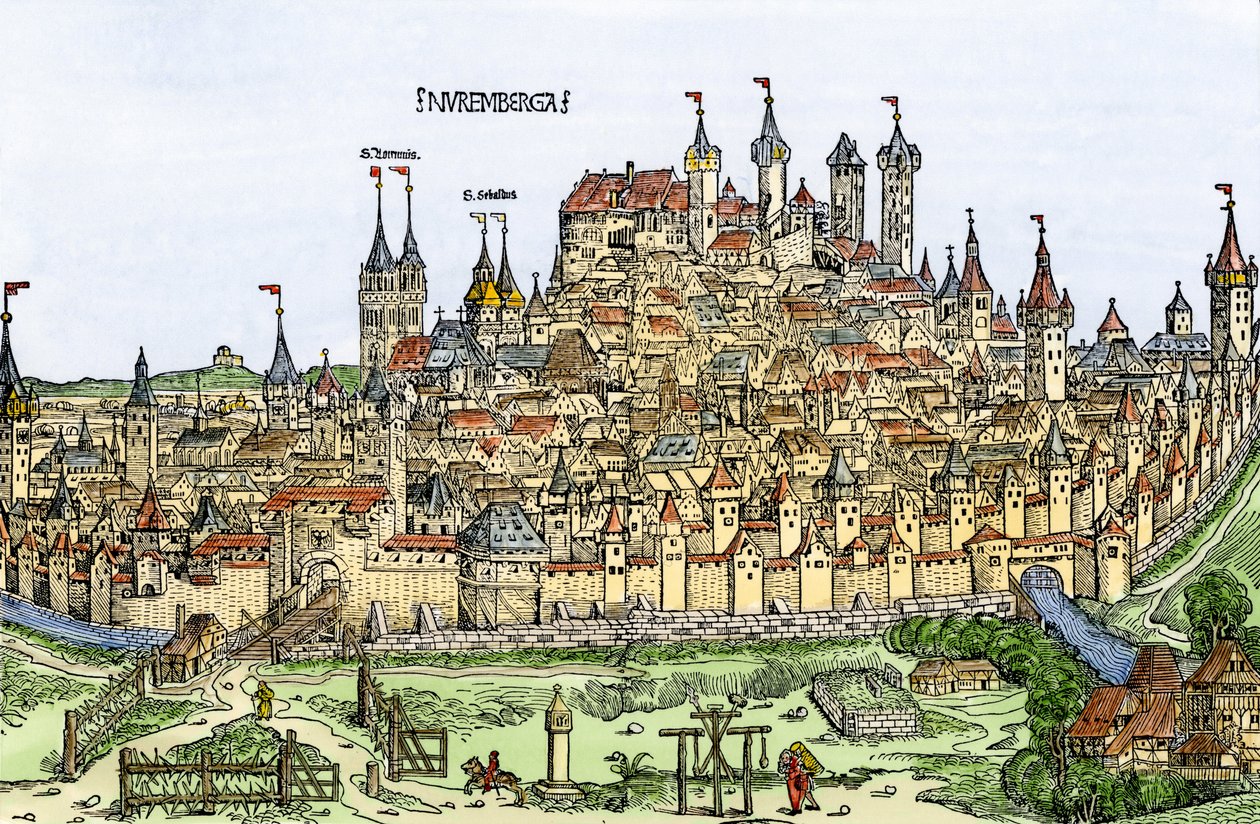 Uitzicht op de stad Neurenberg, Duitsland door Hartmann Schedel