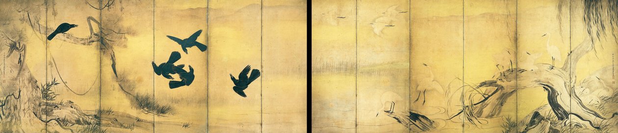 Kraaien en reigers (Belangrijk Cultureel Erfgoed) door Hasegawa Tohaku