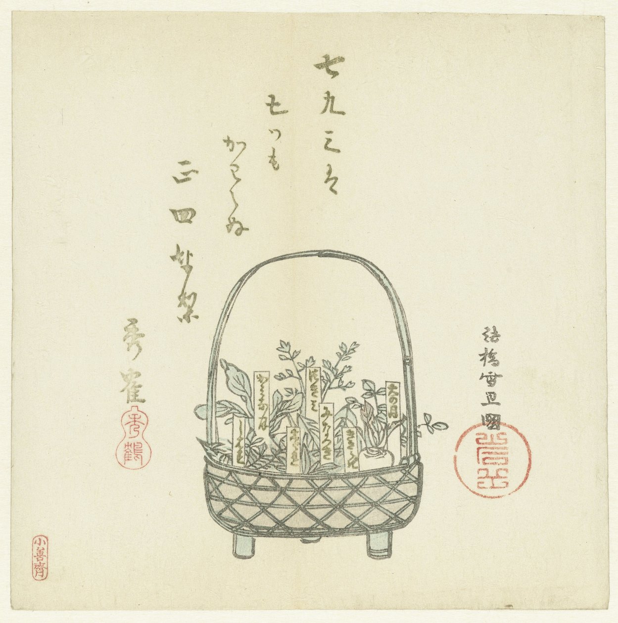 Een mand met jonge scheuten door Hasegawa Settan