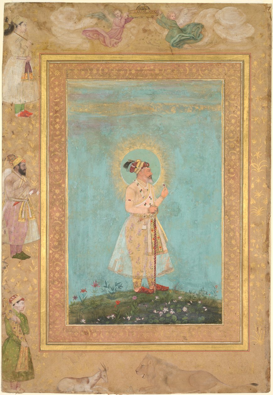 Shah Jahan met een spinel en een lange Deccan-zwaard, uit het Late Shah Jahan Album, ca. 1650 door Hashim