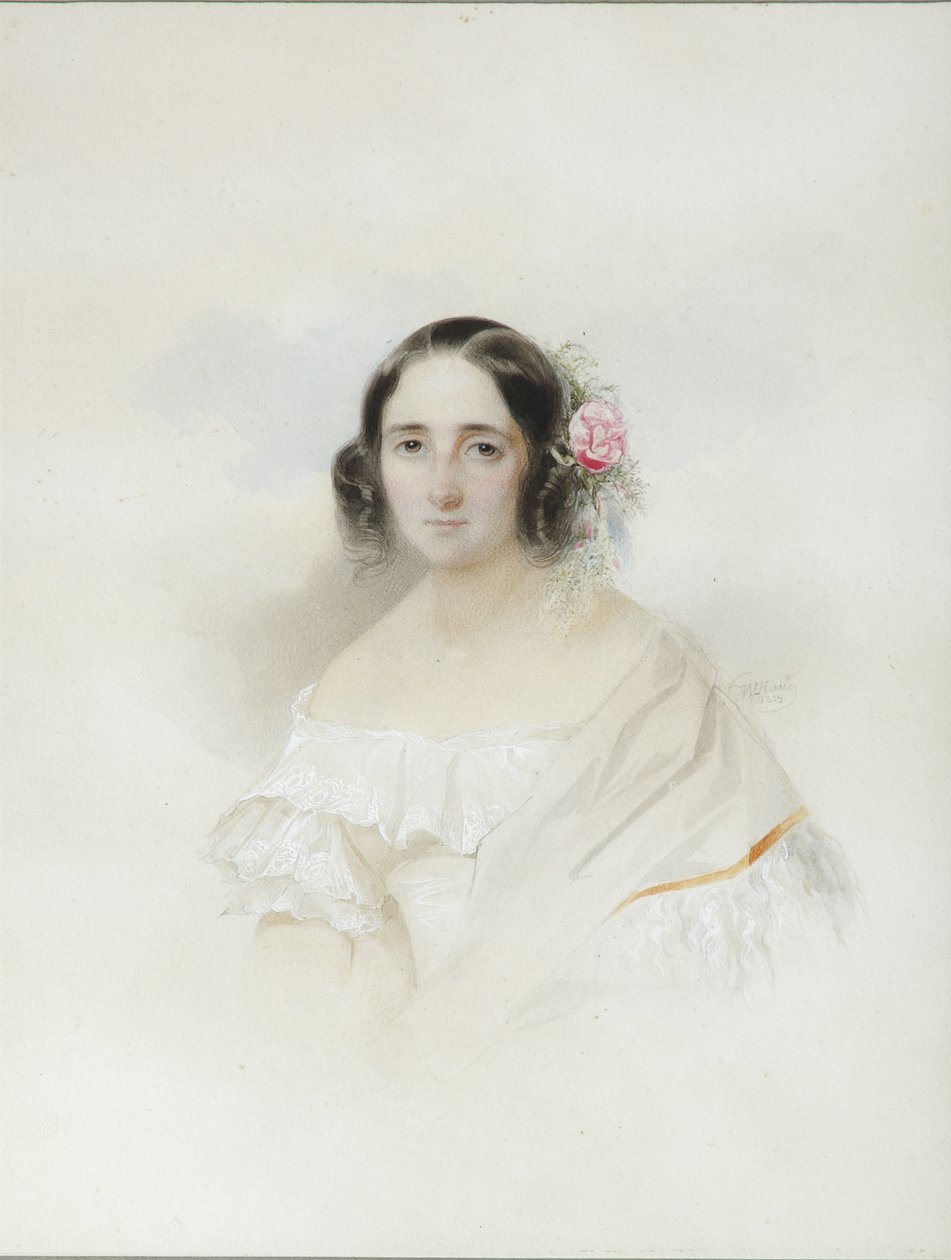 Portret van Anna Alexeevna Olenina 1808-1888 door Hau
