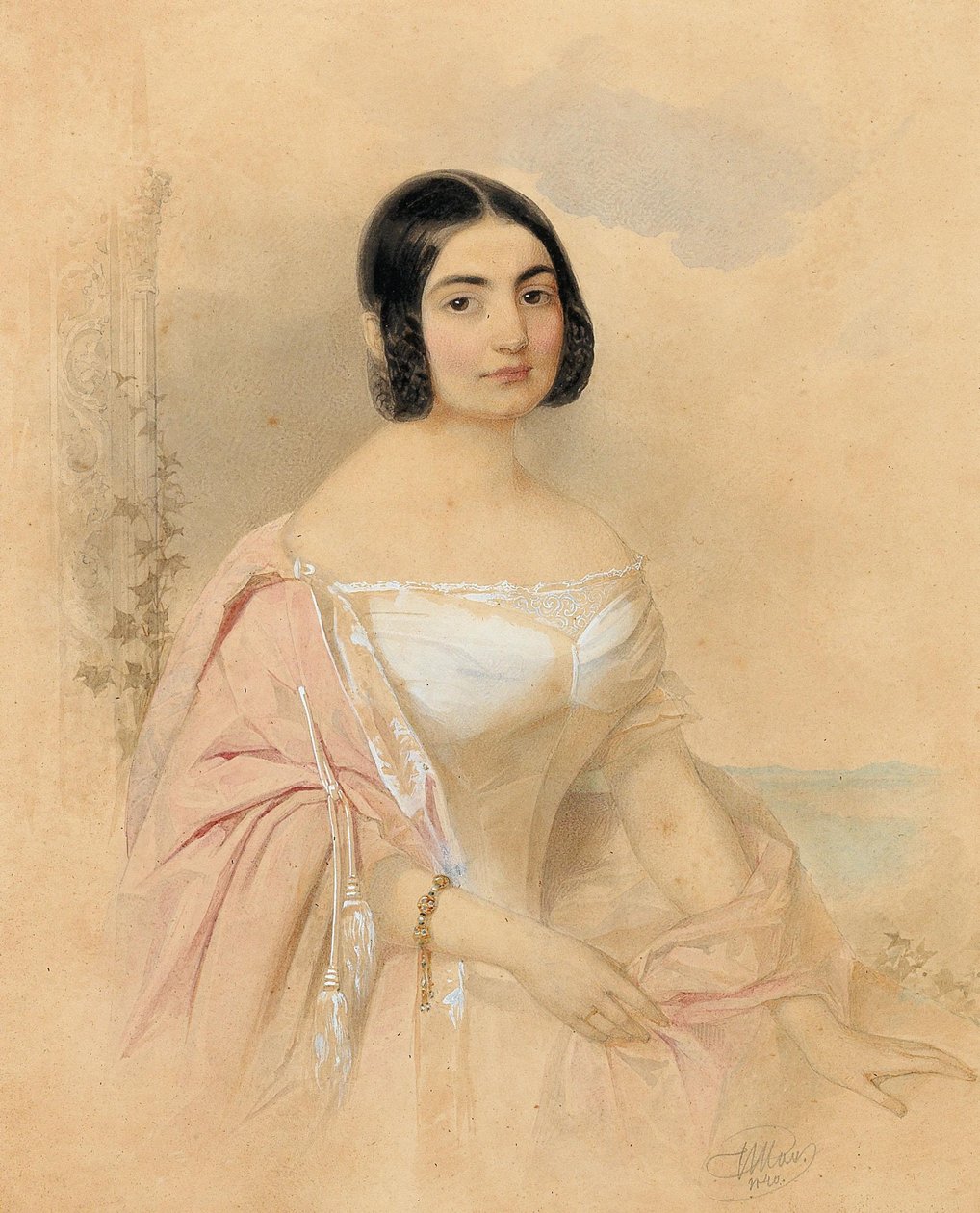 Portret van Gravin Marie von Tattenbach, née von Lion, 1840 door Hau