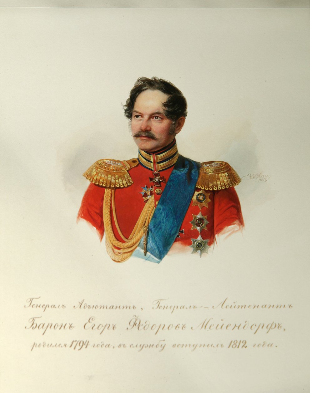 Portret van generaal Yegor Fyodorovich Meiendorf 1794-1879 uit het album van de Keizerlijke Wacht, 1846-1849 door Hau