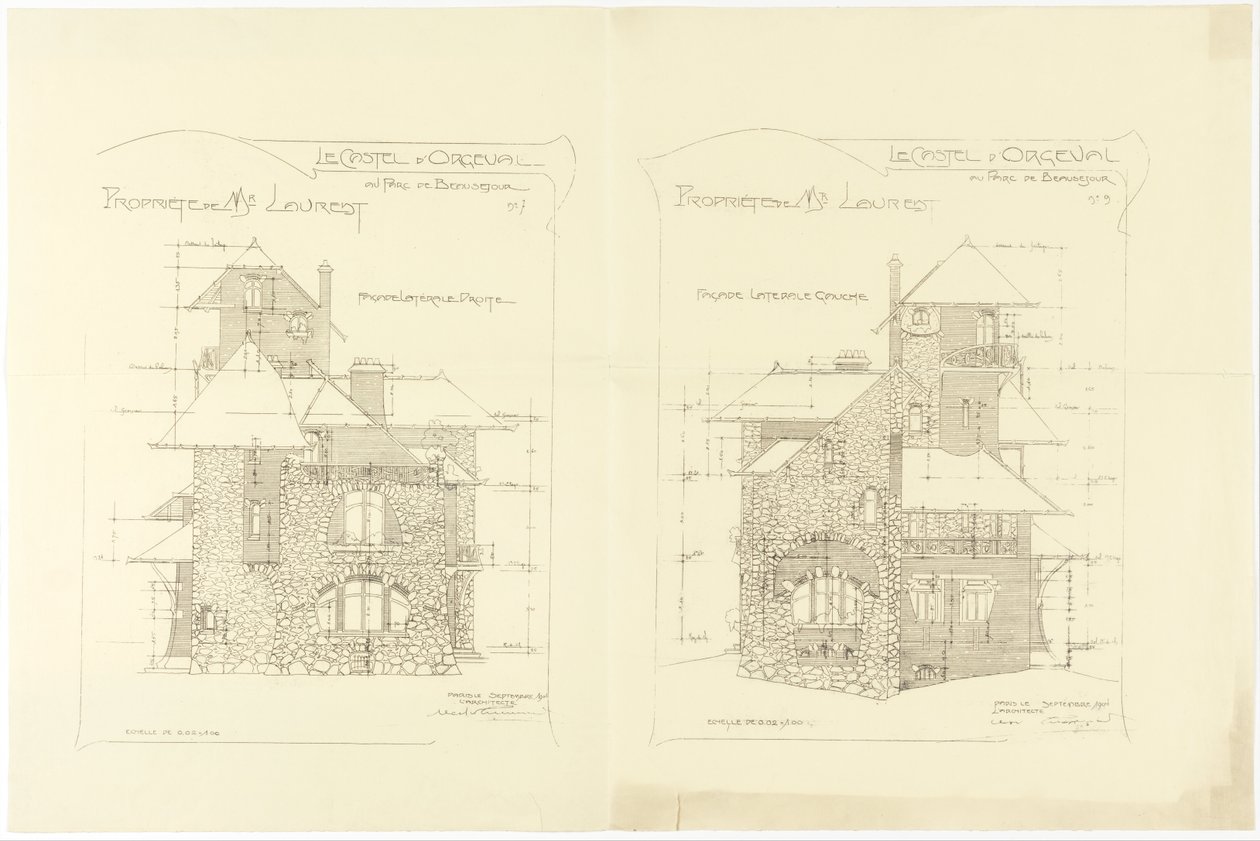 Elevaties, rechter en linker zijgevels, Castel d