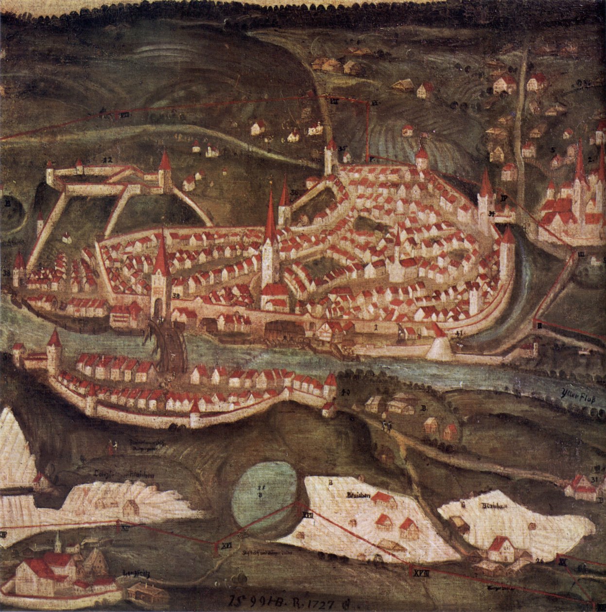 Gezicht op de stad Kempten door Heinrich Beusch
