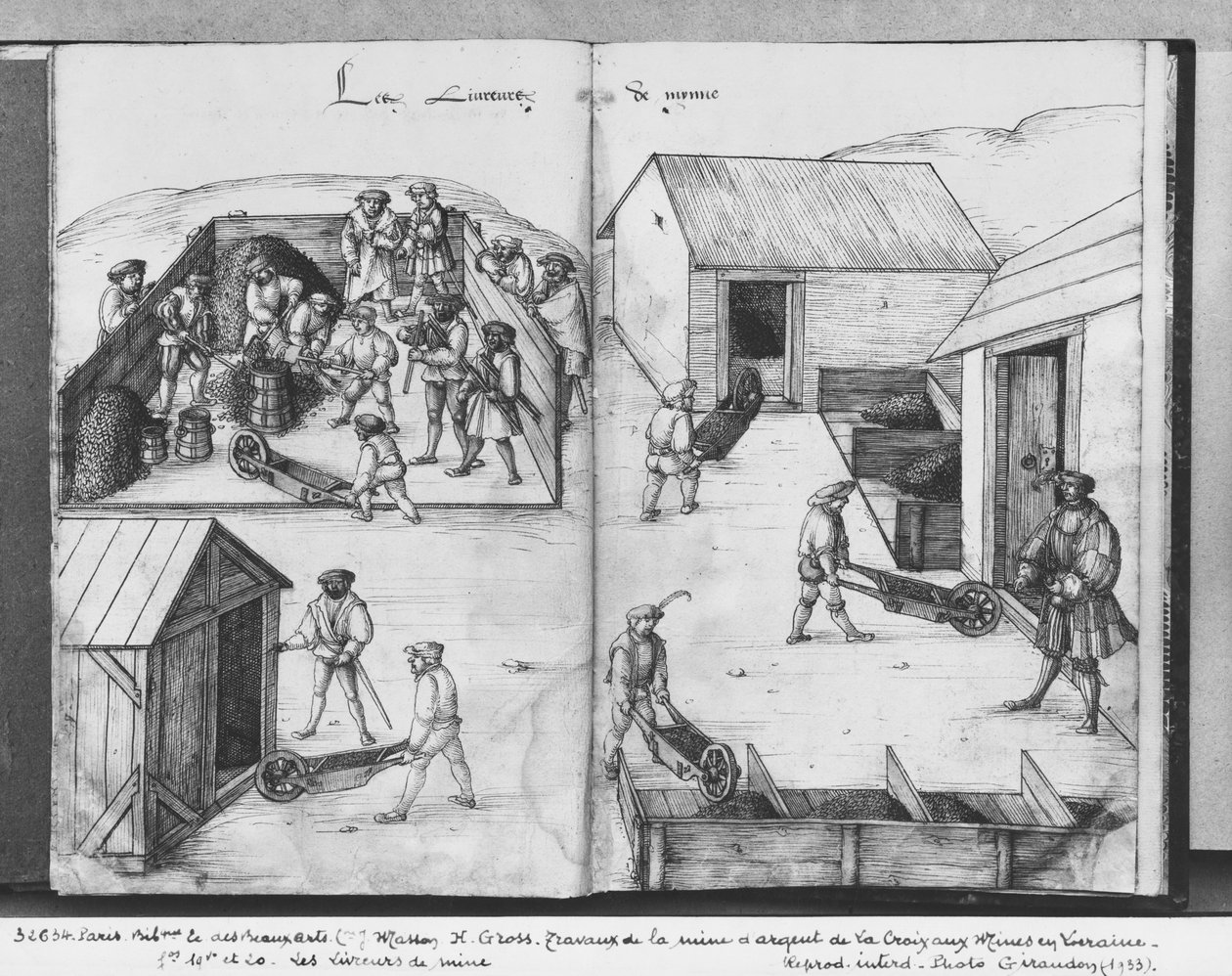 Zilvermijn van La Croix-aux-Mines, Lorraine, fol.19v en fol.20r, levering van het erts, c.1530 door Heinrich Gross or Groff