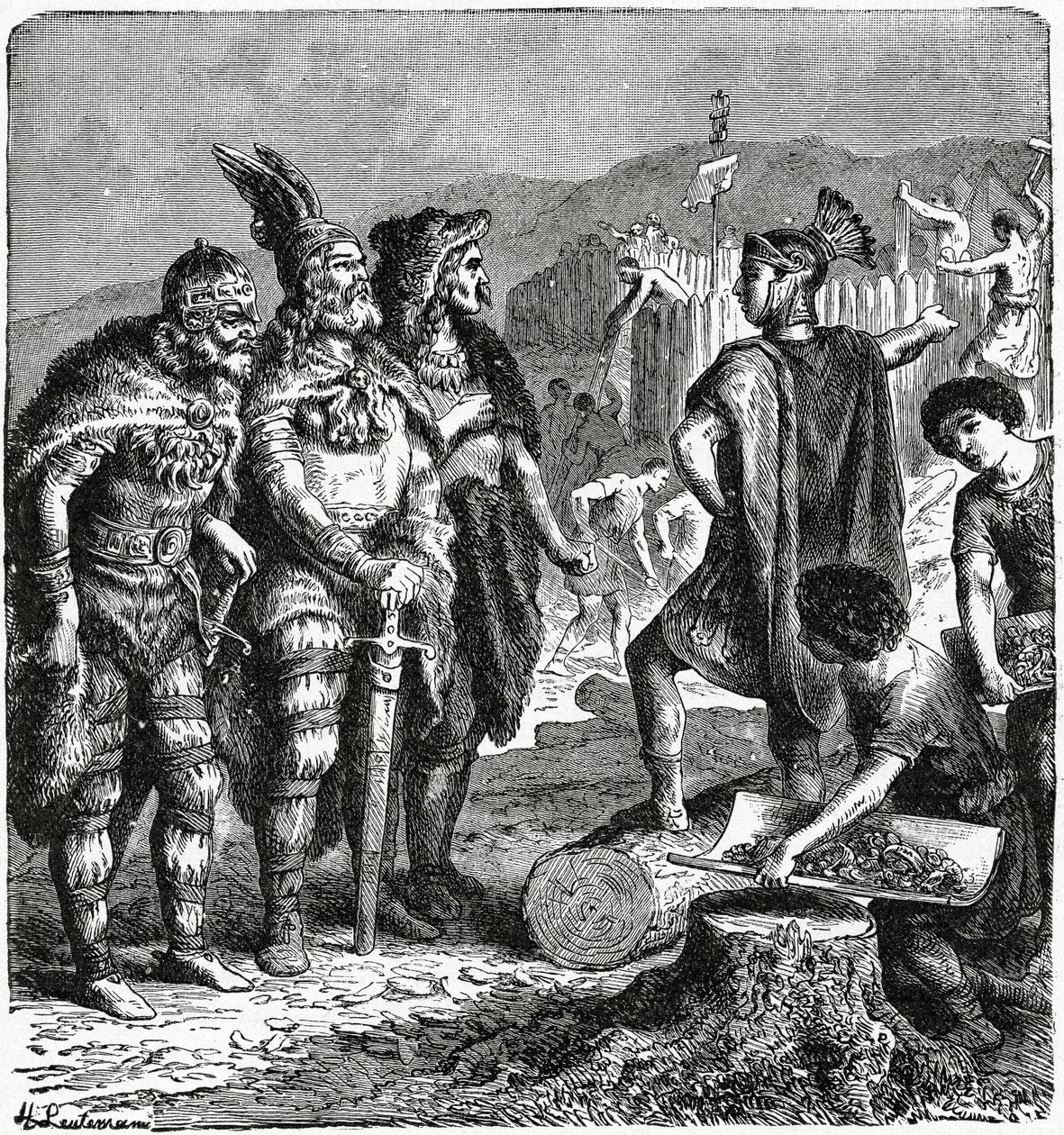 Julian en Frankische Hoofden, ca.1880 gravure door Heinrich Leutemann