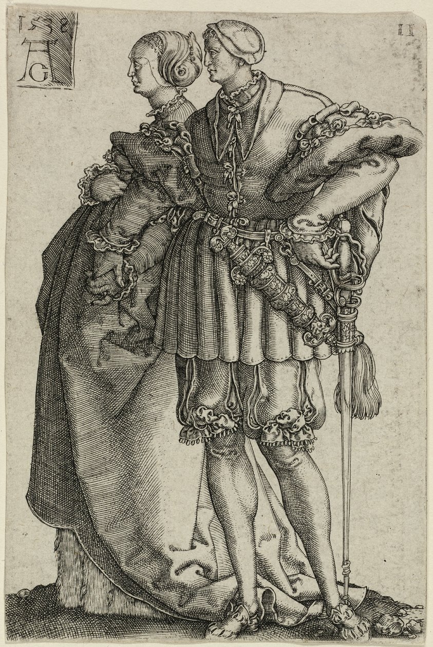 Dansend paar, plaat elf uit De Grote Bruiloftsdansers door Heinrich Aldegrever