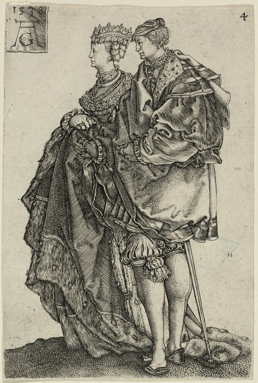 Dansend paar, plaat vier uit De Grote Bruiloftsdansers door Heinrich Aldegrever