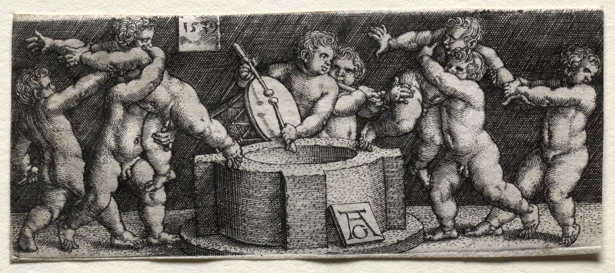Acht naakte kinderen bij een bron, 1539 door Heinrich Aldegrever