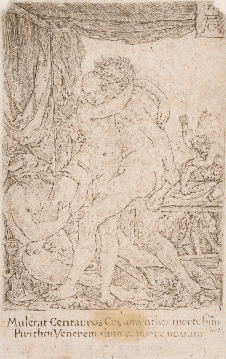 Hercules en Hippodameia, uit de serie:  De werken van Hercules (10) door Heinrich Aldegrever