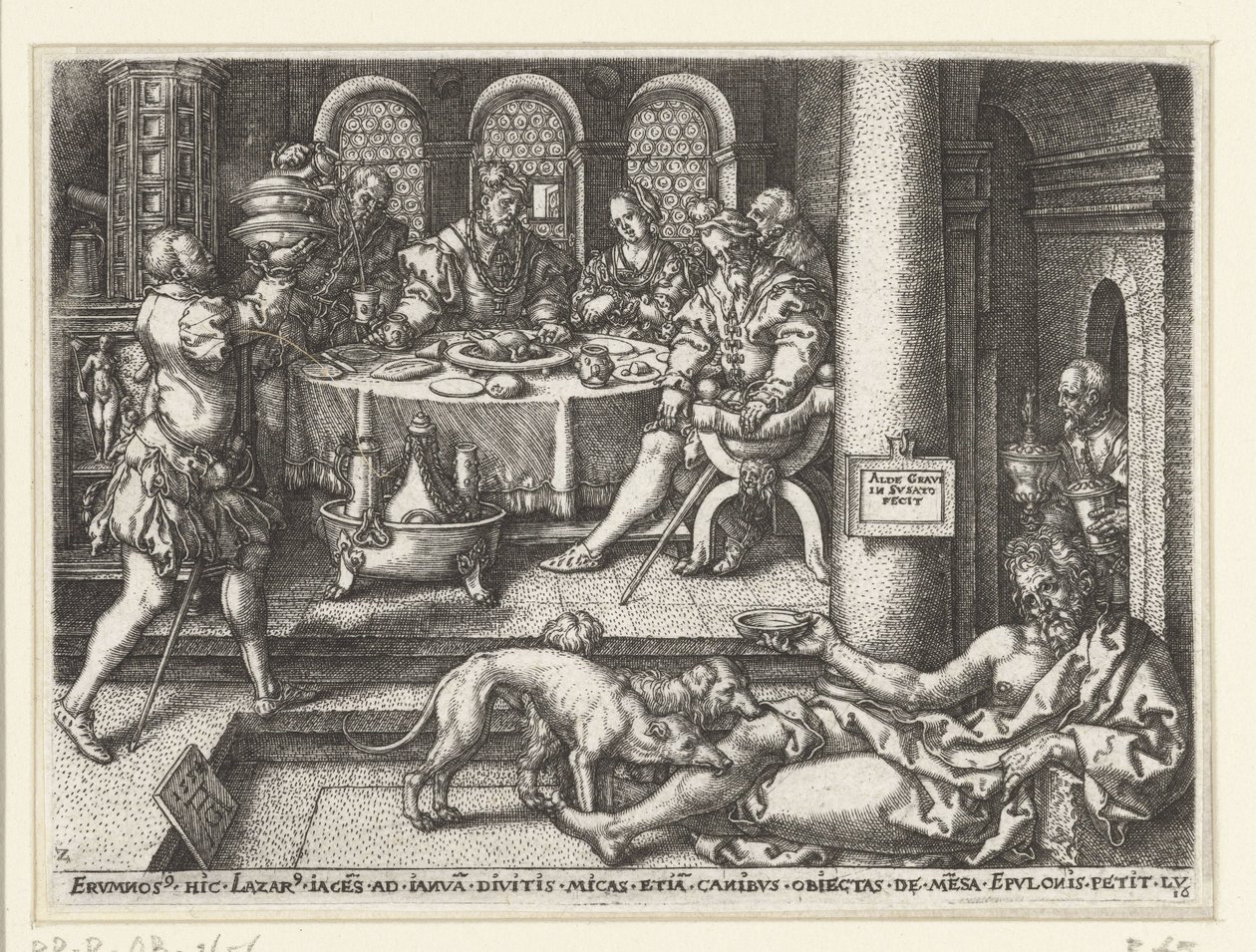 Lazarus bedelt aan de deur van de rijke man door Heinrich Aldegrever