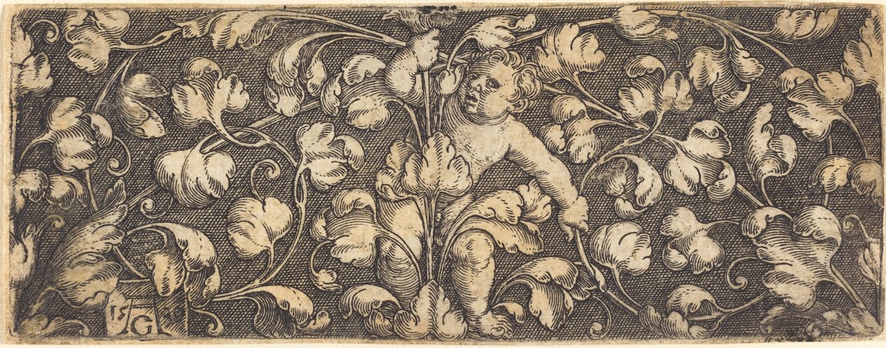 Ornament met Bladwerk en een Kind in het Midden door Heinrich Aldegrever