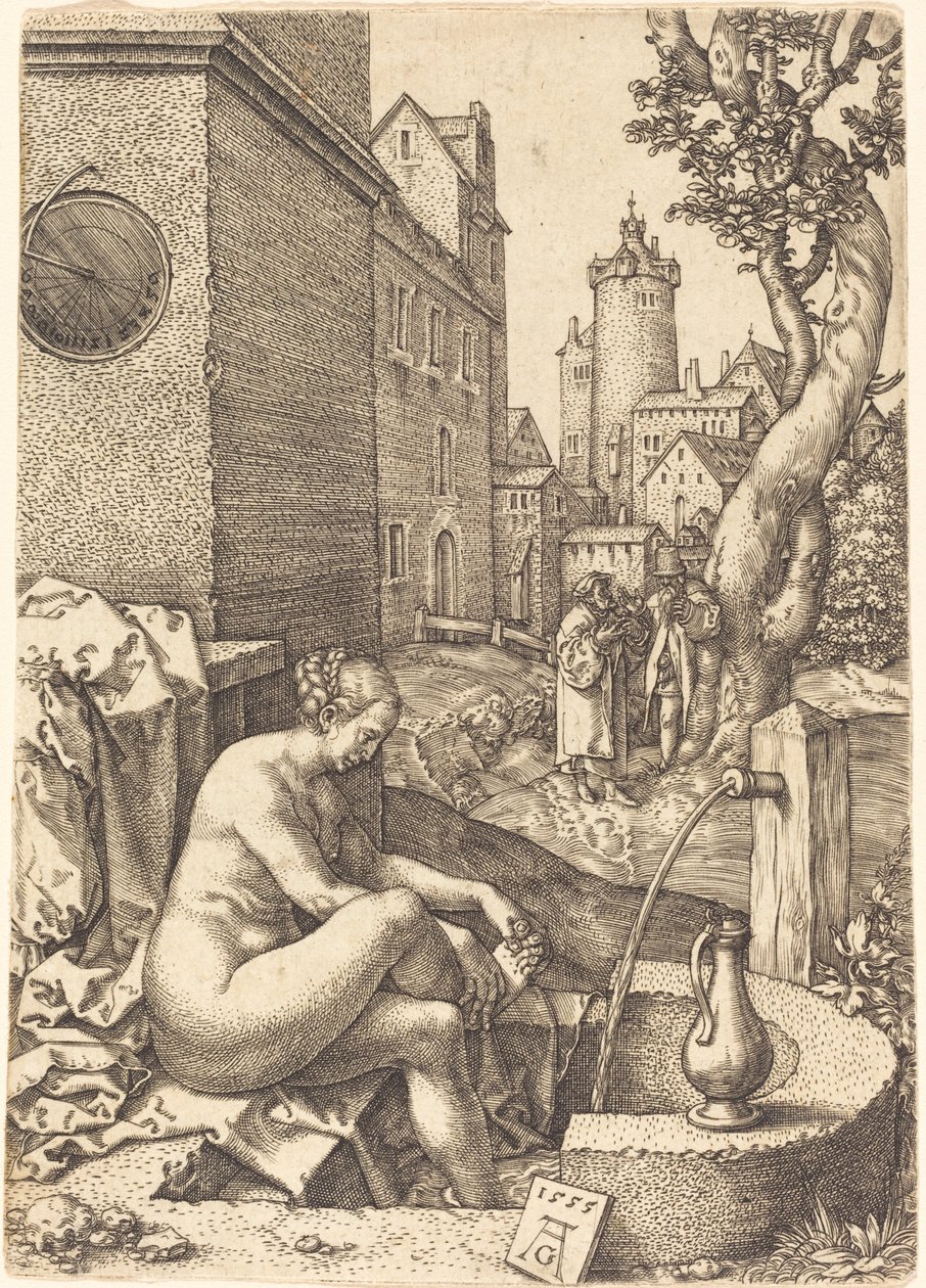 Susanna verrast door de twee ouderlingen, 1555 door Heinrich Aldegrever