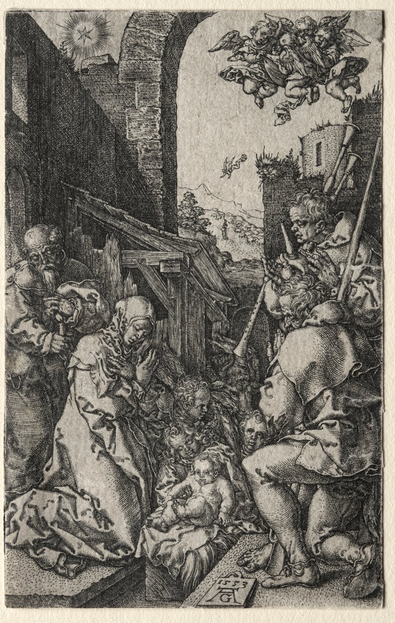 De aanbidding van de herders door Heinrich Aldegrever