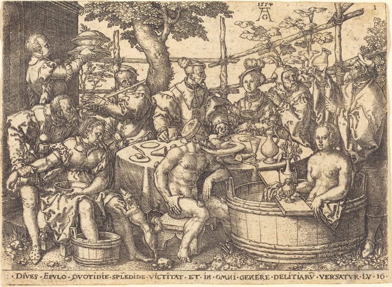 De rijke man aan tafel door Heinrich Aldegrever