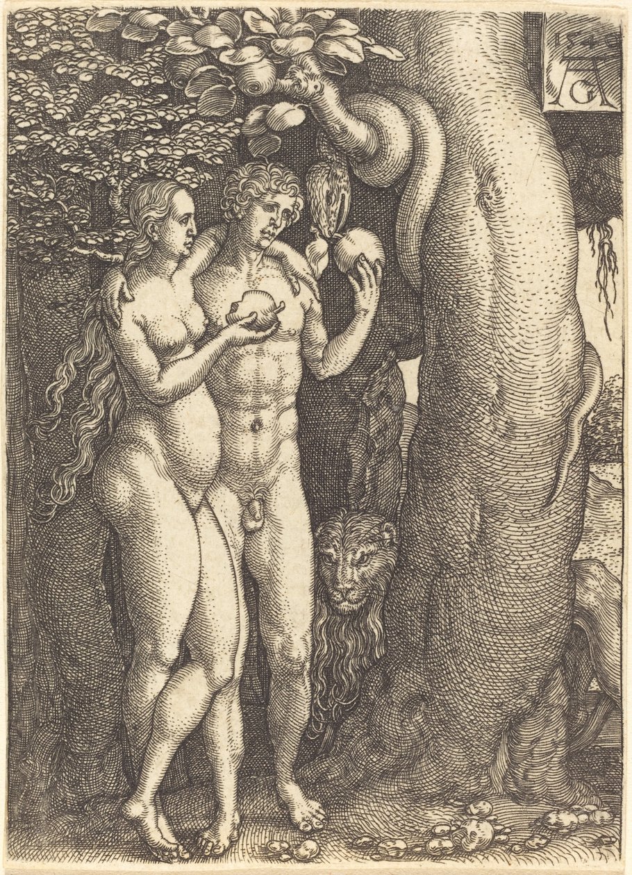 De Verleiding door de Slang door Heinrich Aldegrever