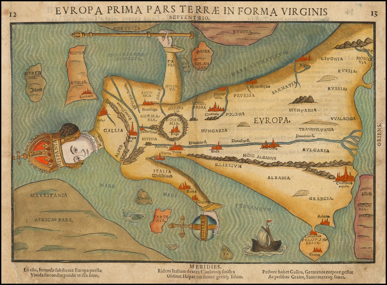 Antropomorfe kaart van Europa uit 1580 door Heinrich Bünting door Heinrich Bünting