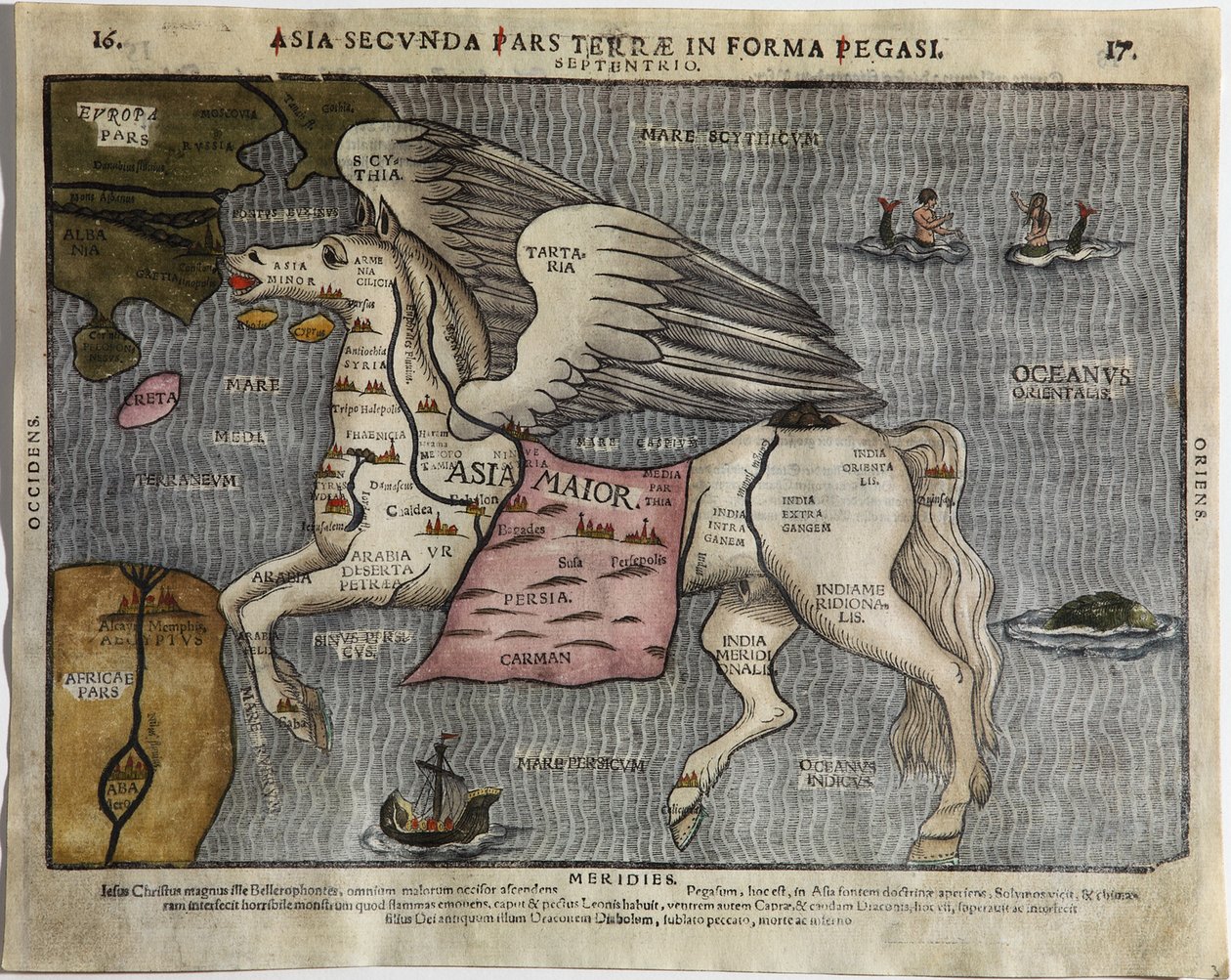 Asia Secunda Pars Terrae in Forma Pegasi door Heinrich Bünting