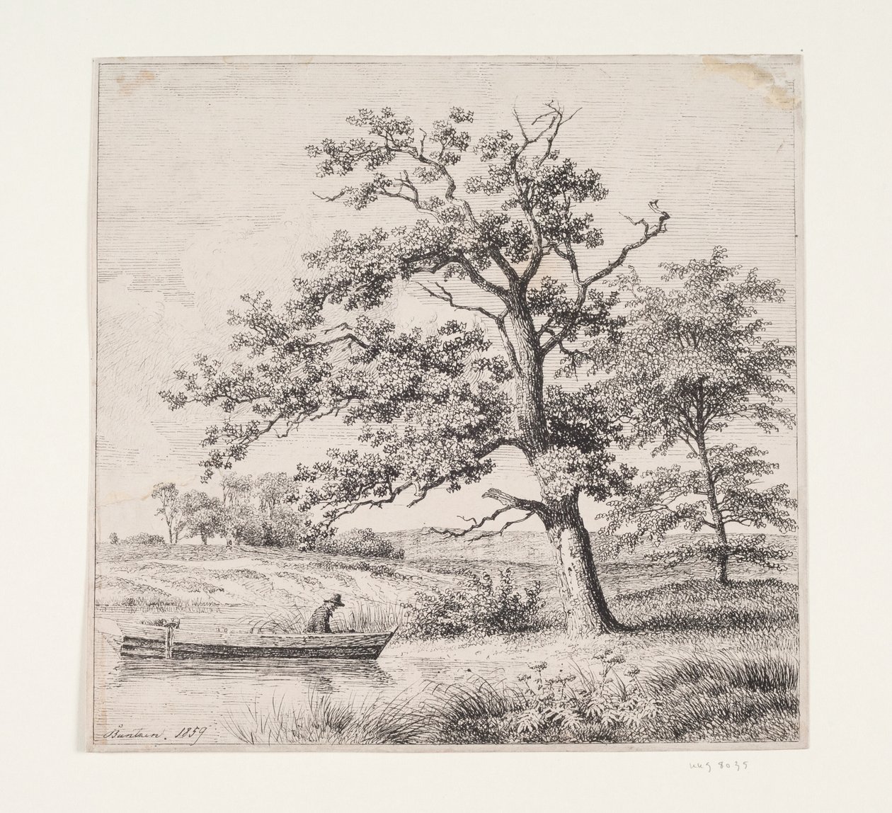 Eikenbomen bij een meer door Heinrich Buntzen