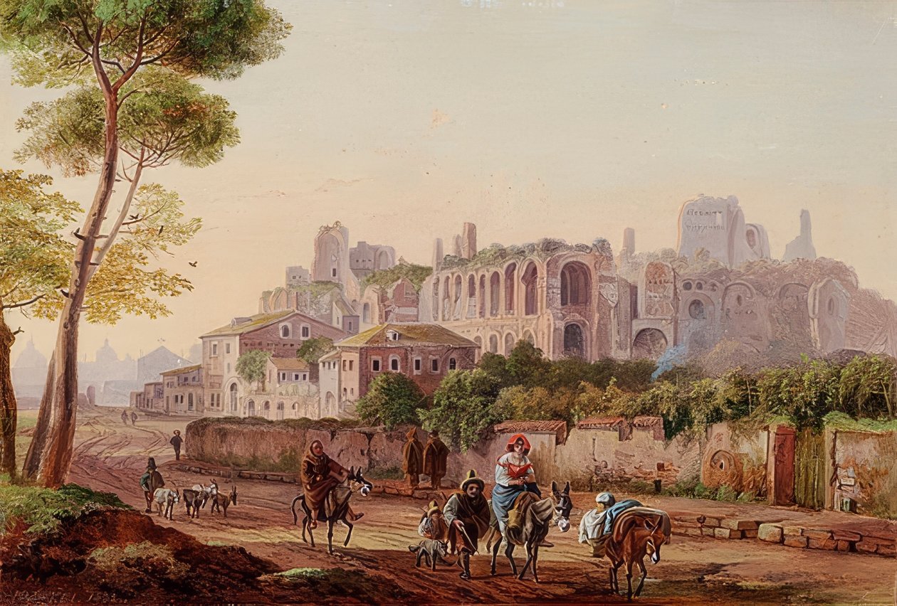 Romeinse straatscène voor de Palatijn. 1832 door Heinrich Burkel