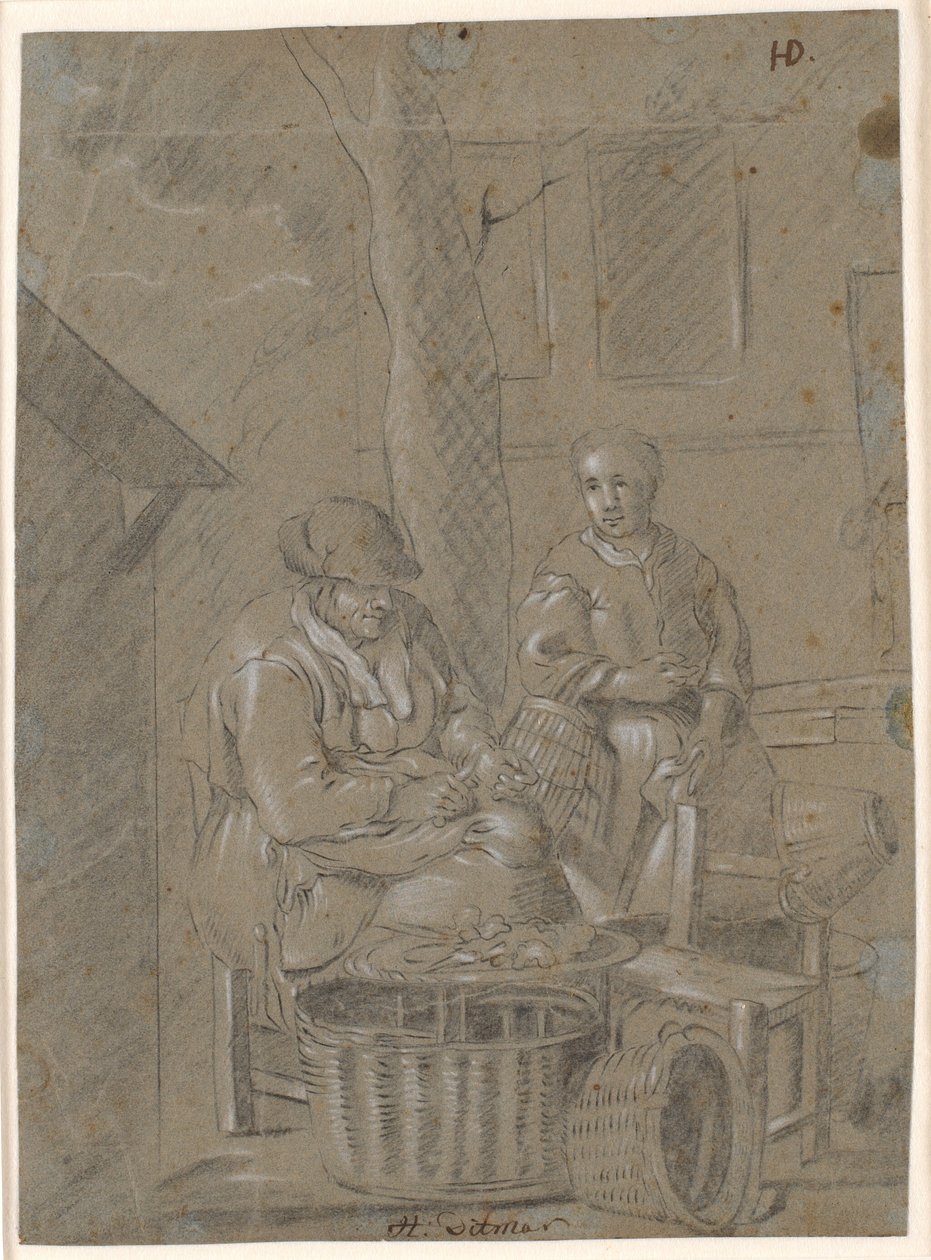 Twee vrouwen met huishoudelijke taken door Heinrich Dittmers
