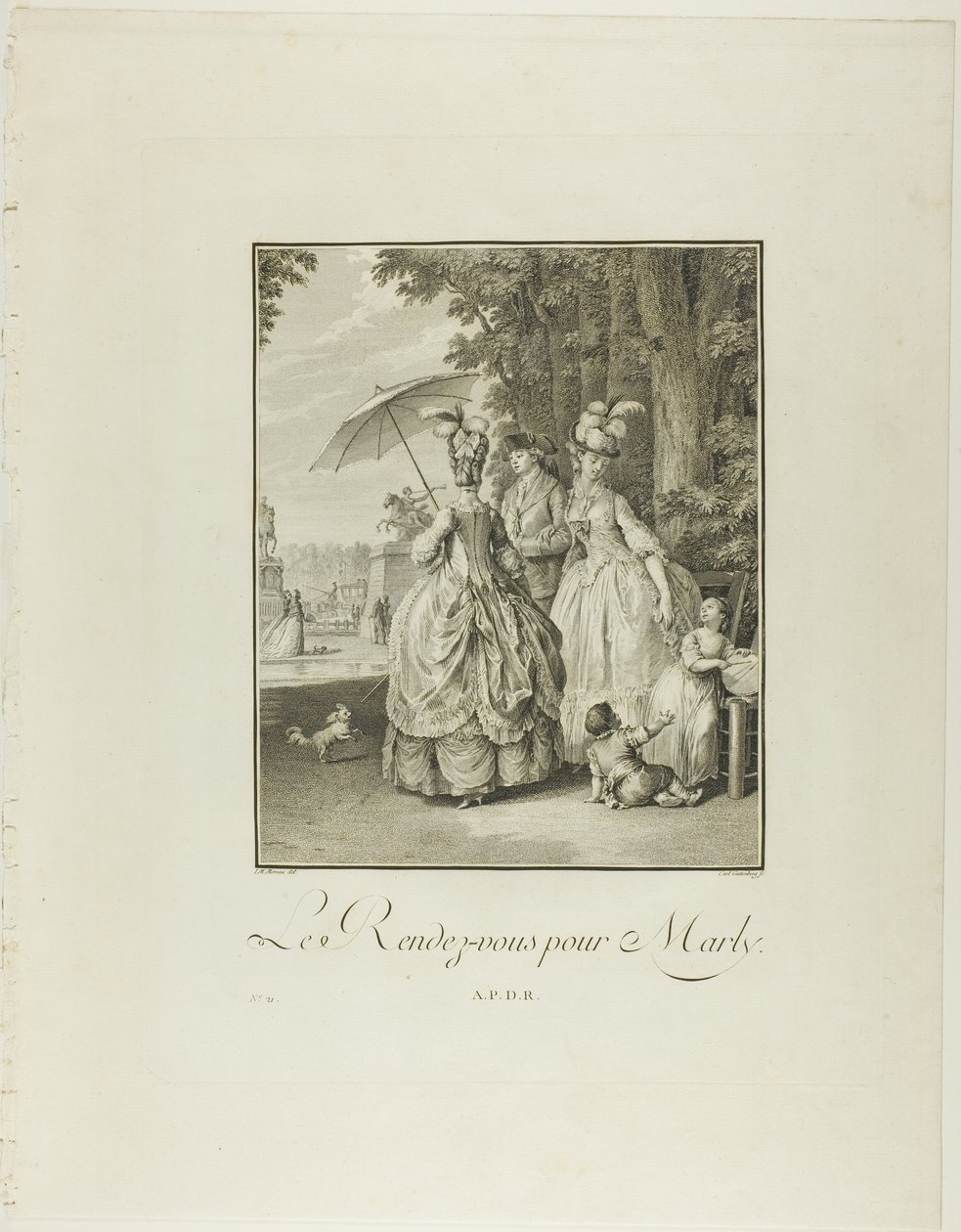 Rendez-vous voor Marly, uit Monument du Costume Physique et Moral de la fin du Dix-huitième siècle door Heinrich Guttenberg
