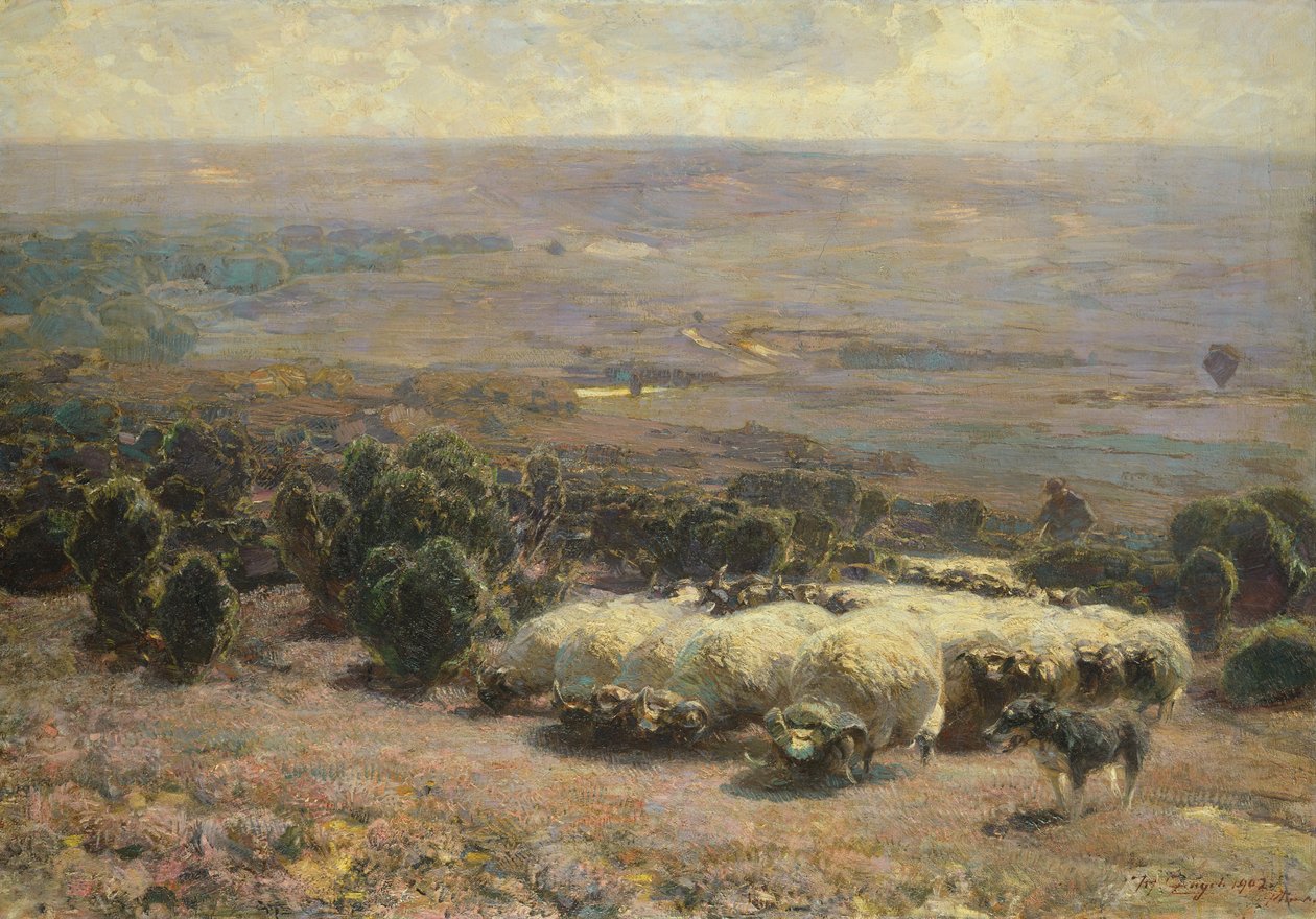 Een Kudde Schapen in de Lüneburger Heide door Heinrich Johann von Zugel