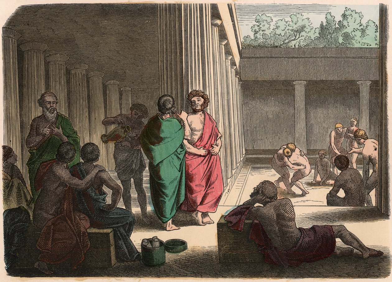 Oud Griekenland: In de gymnasium. Platonisten, epicuristen, cynici en worstelaars door Heinrich Leutemann