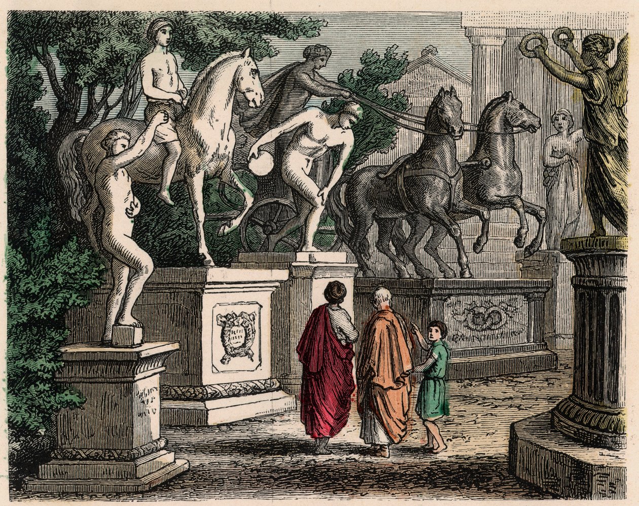 Oud Griekenland: Beelden van olympische kampioenen opgericht in Olympia, 1866 door Heinrich Leutemann