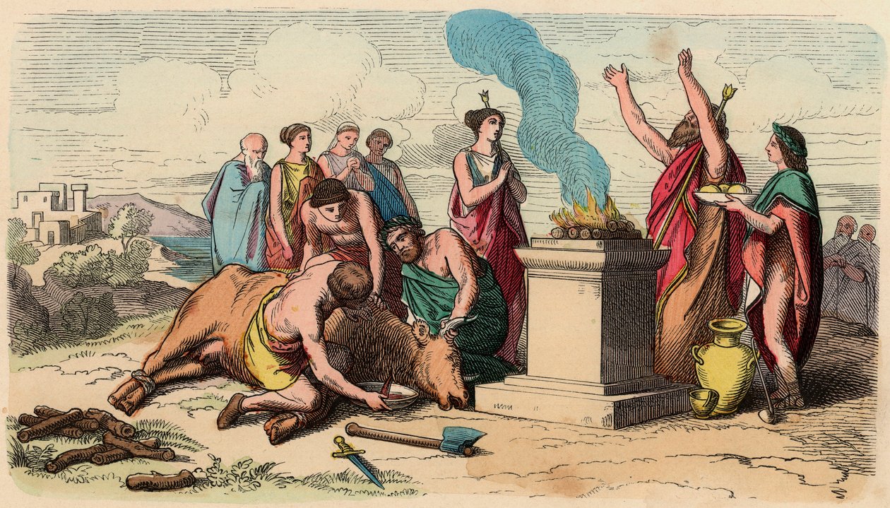 Oude Griekenland: Rituele stierenoffer - Griekenland ten tijde van de koningen door Heinrich Leutemann