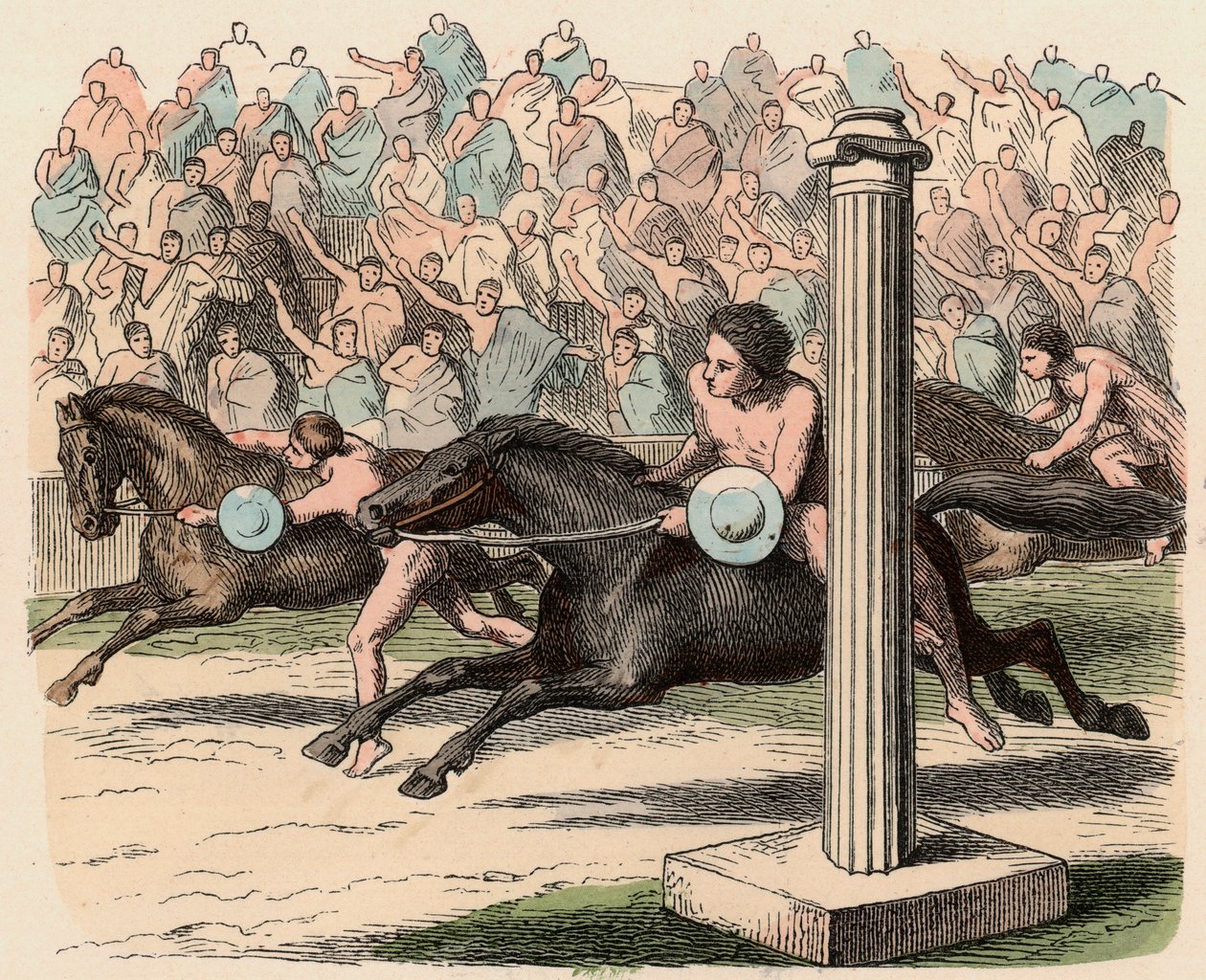 Oud Griekenland: Sport: Op- en afstijgen van een paard in volle vaart door Heinrich Leutemann