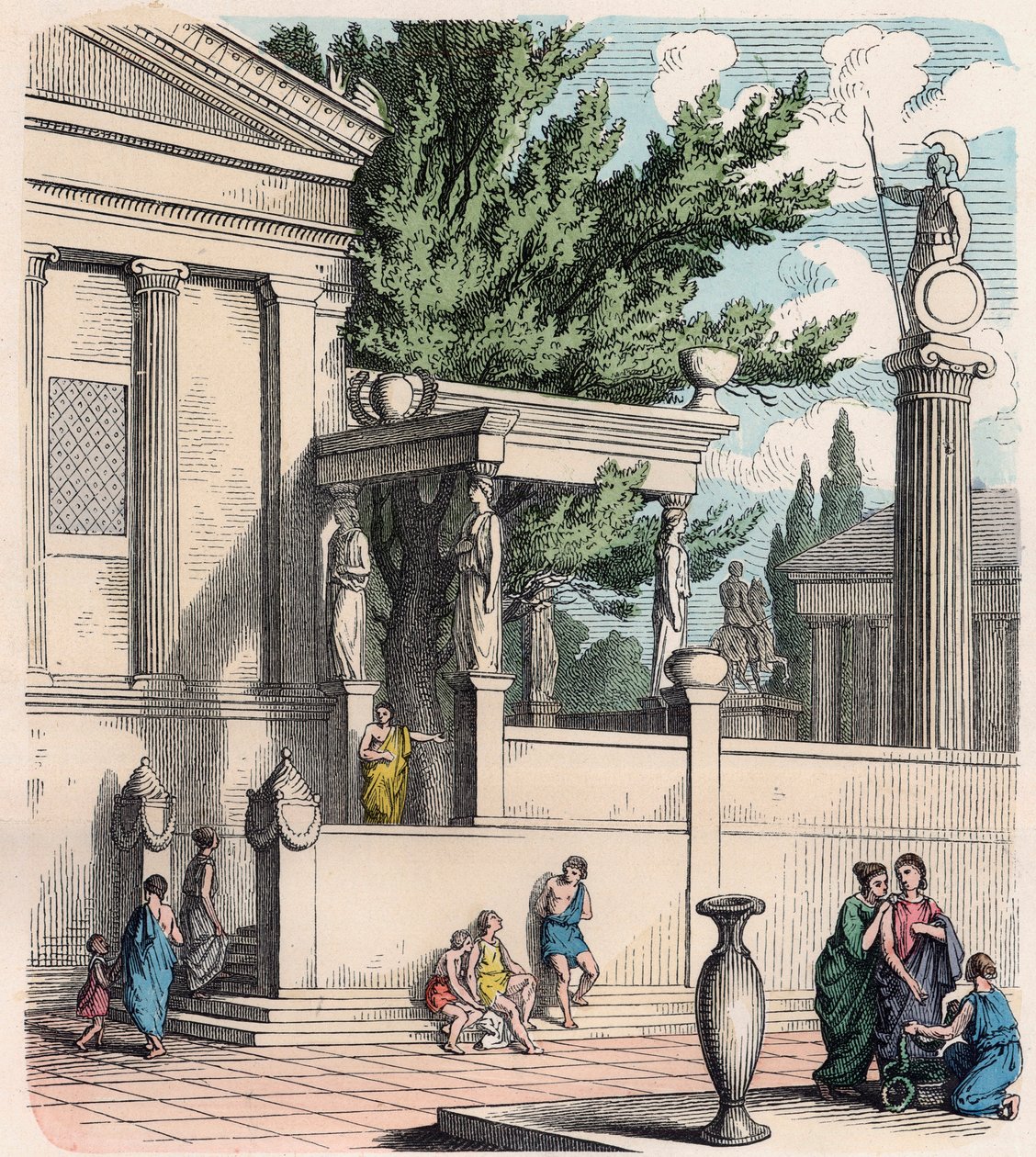 Oude Griekenland: De heilige olijfboom bij het kasteel (Acropolis) in Athene door Heinrich Leutemann