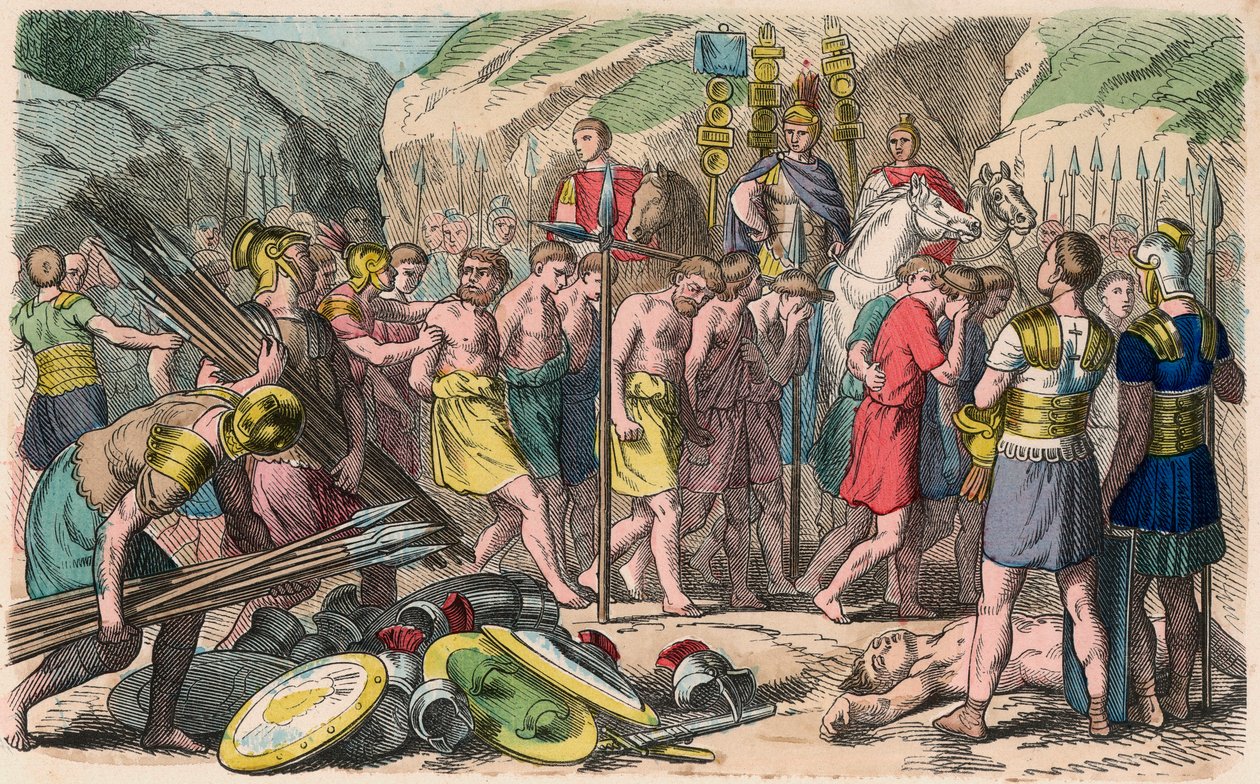 Oud Rome: Gevangen vijanden worden ingespannen door Heinrich Leutemann