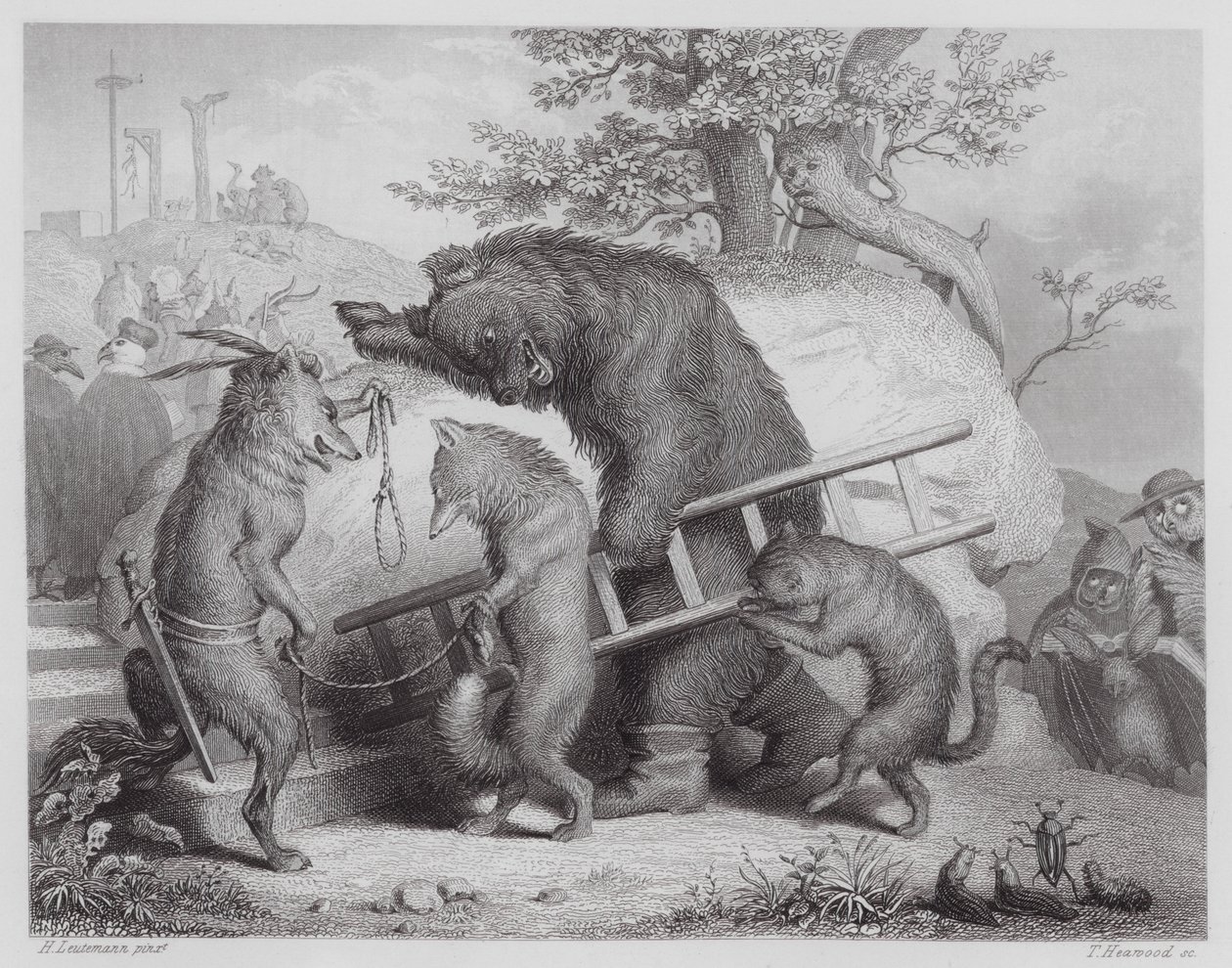 Reynard de vos: De weg naar de executie (gravure) door Heinrich Leutemann