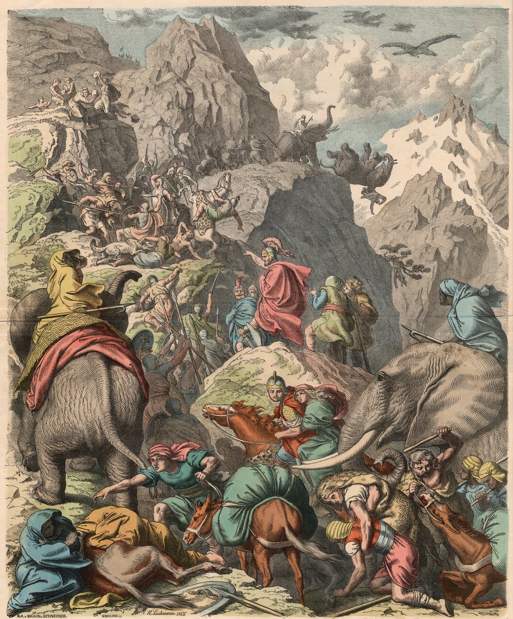 Tweede Punische Oorlog: Hannibal steekt de Alpen over, 1866 door Heinrich Leutemann