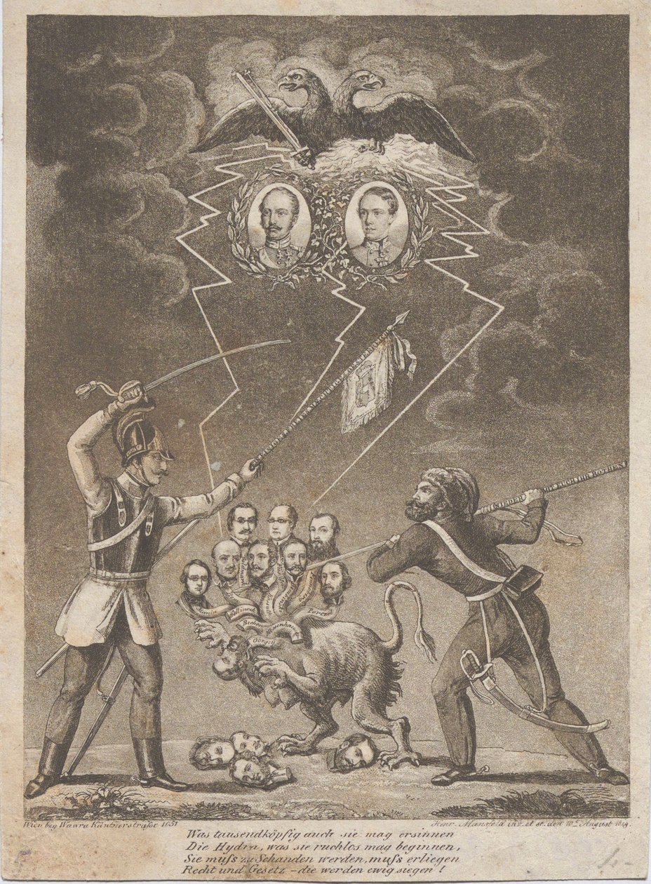 Allegorie van de onderdrukking van de Hongaarse Revolutie in 1849, 1849 door Heinrich Mansfeld