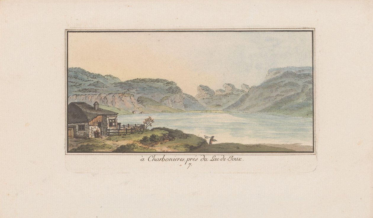 Gezicht op Les Charbonnières aan het Lac de Joux door Heinrich Rieter
