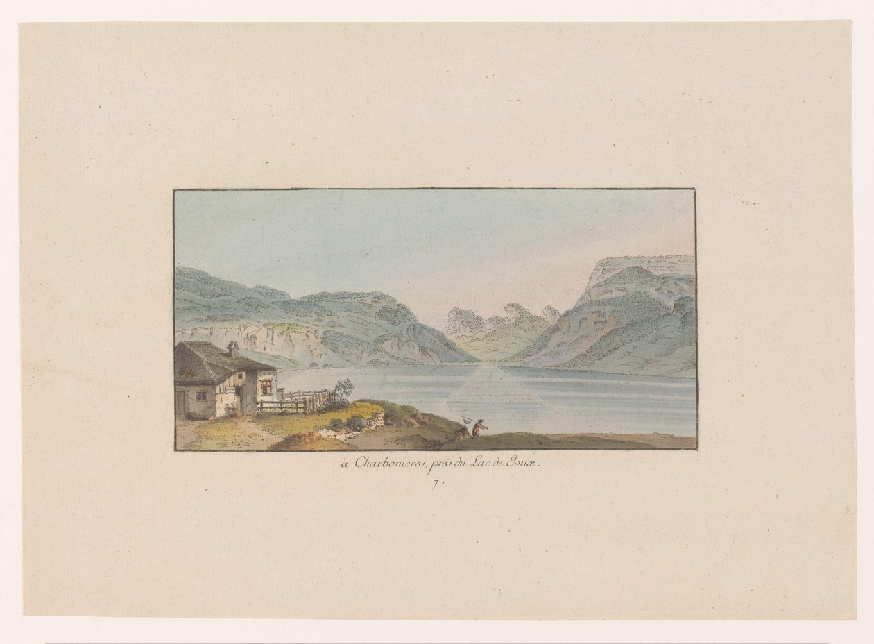 Gezicht op Les Charbonnières bij het Lac de Joux door Heinrich Rieter
