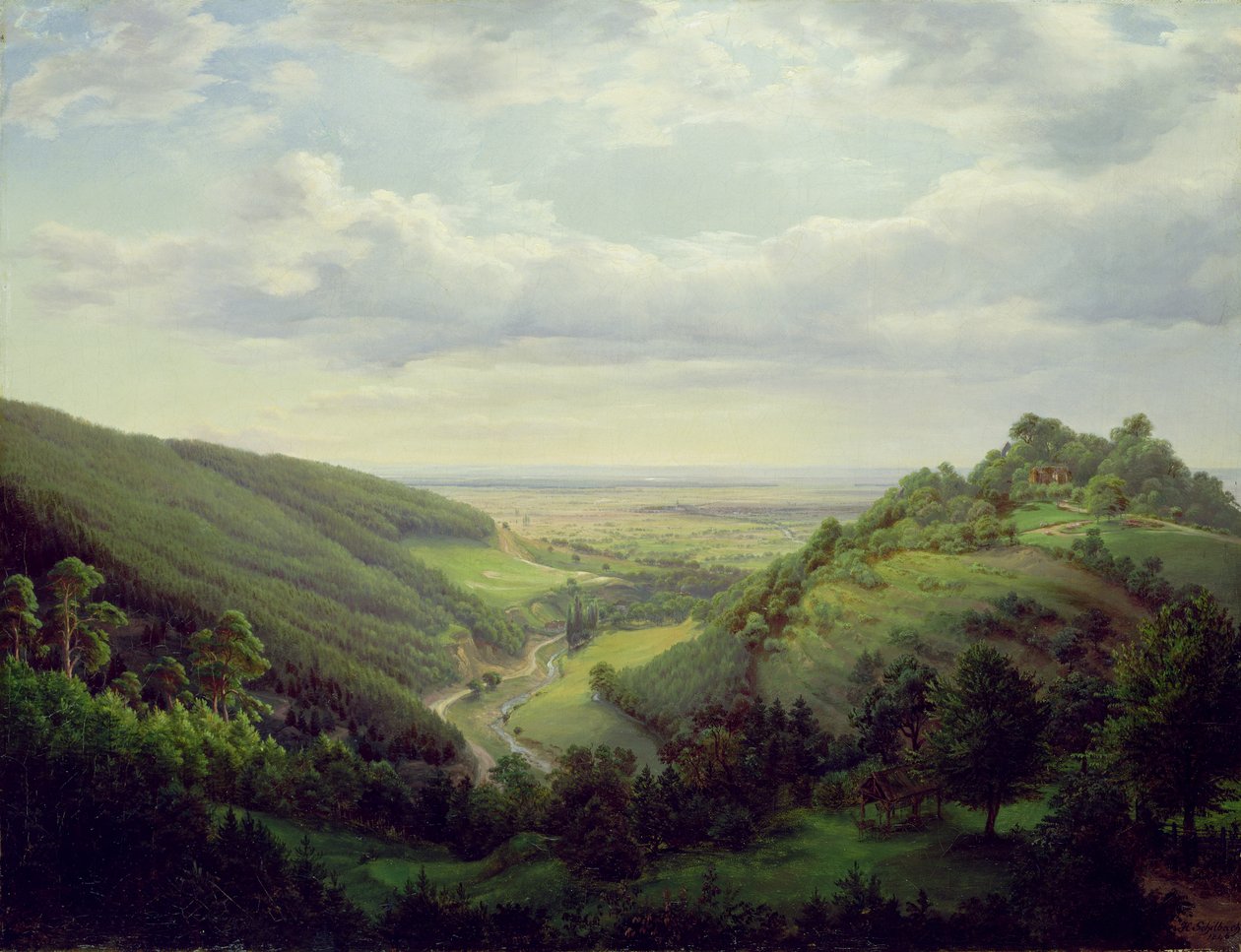Uitzicht vanaf het Heilenberg Kasteel bij Jugenheim aan de Rijn, 1846 door Heinrich Schilbach