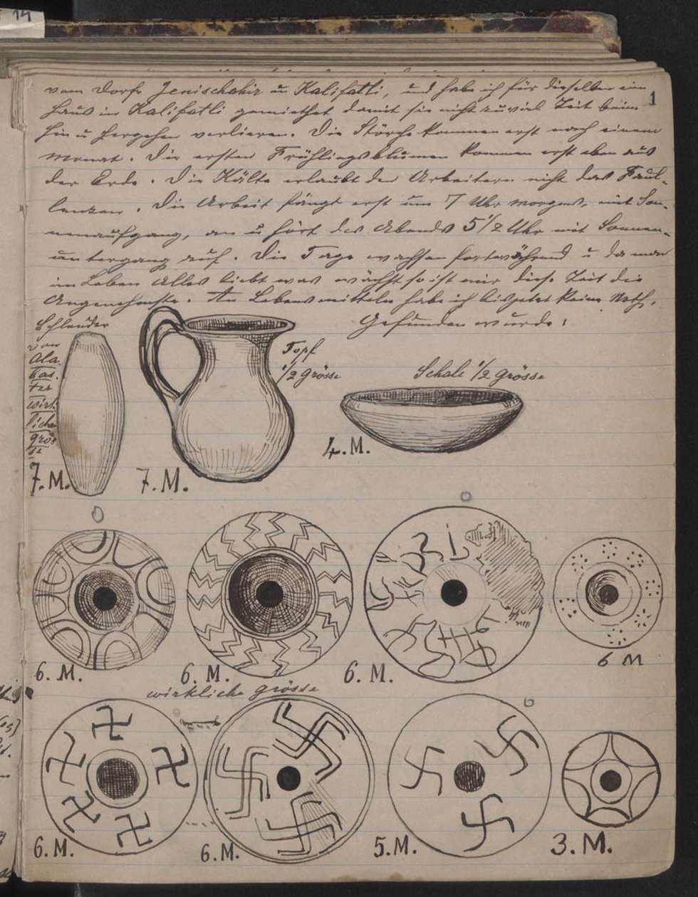 Het dagboek van Schliemann bevat schetsen van ontdekkingen, 1873 door Heinrich Schliemann