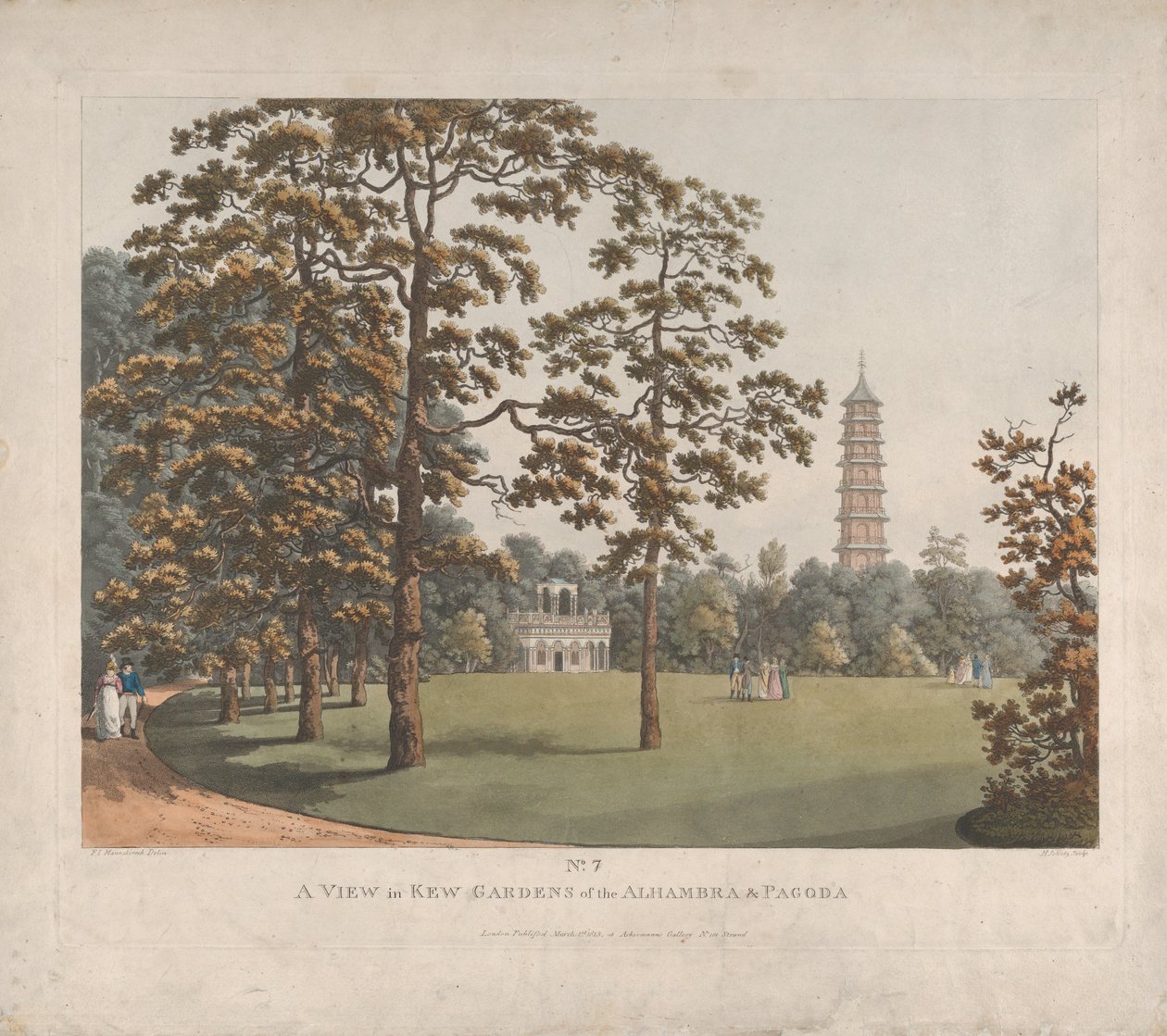 Een Uitzicht in Kew Gardens van het Alhambra en de Pagode, 1813 door Heinrich Schutz