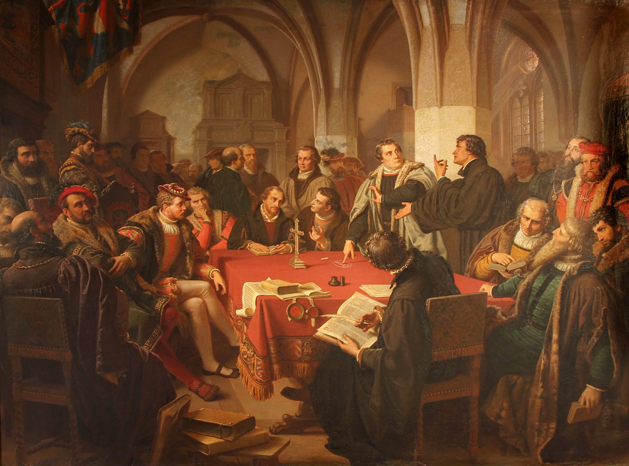 August Noack Religieuze dialoog in kasteel Marburg 1869 zonder lijst door Heinrich Stürzl