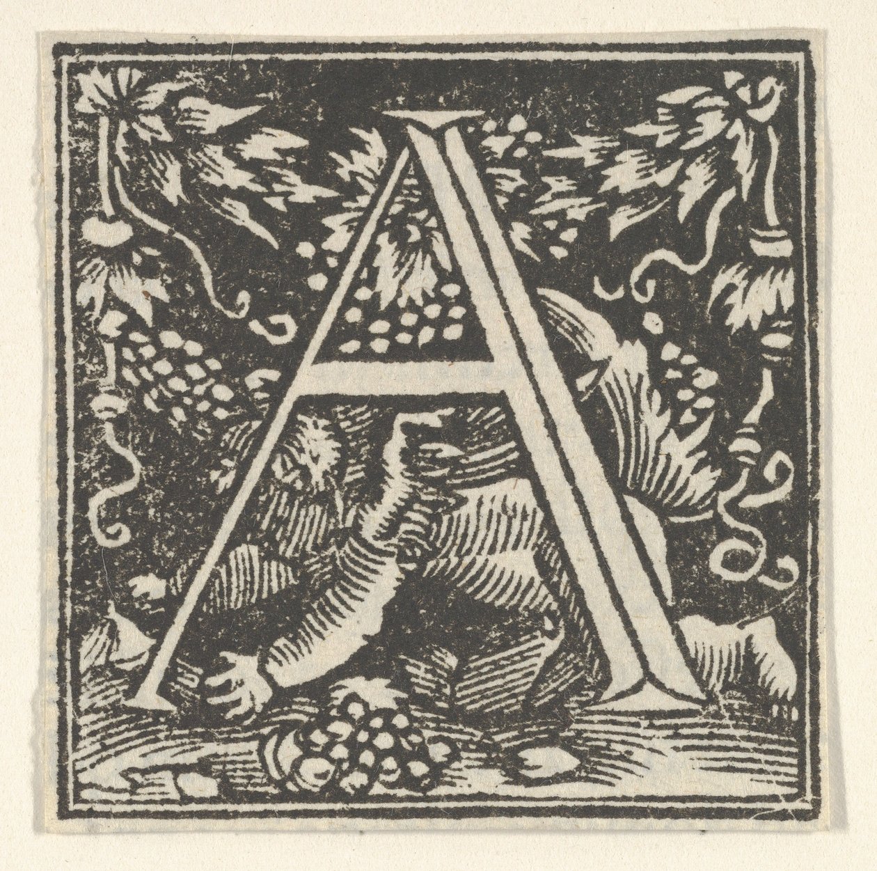 Initiaal letter A met putto door Heinrich Vogtherr