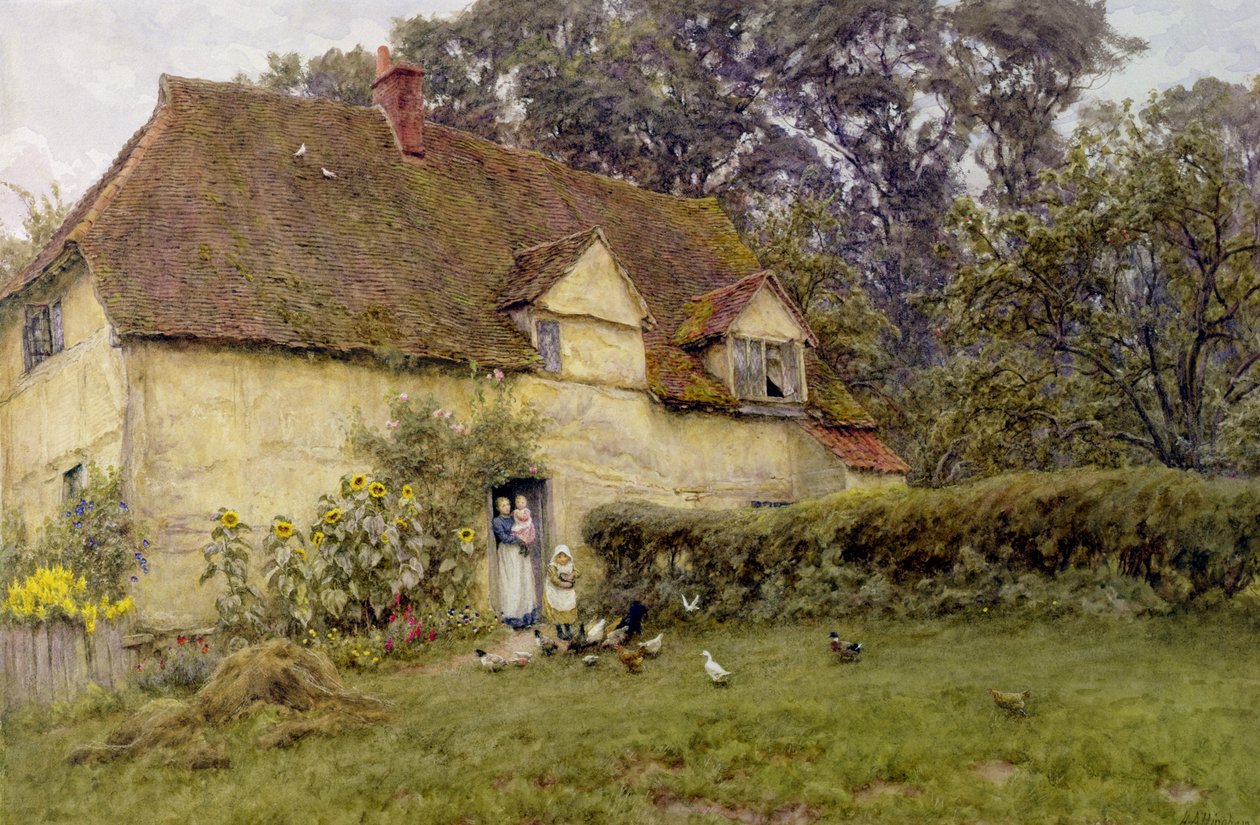 De Kippen Voeren door Helen Allingham