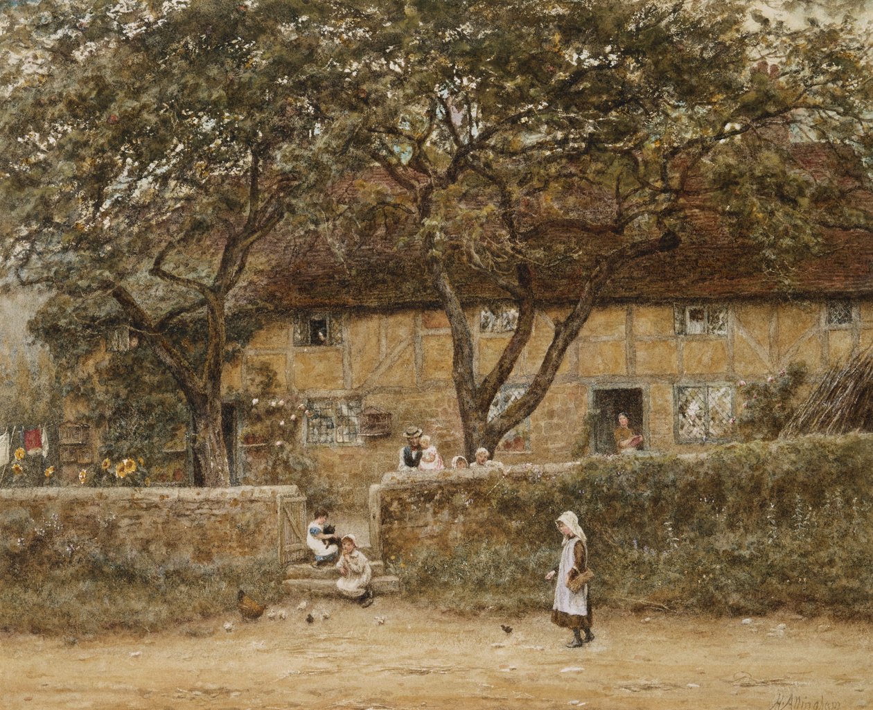 Kinderen buiten een Cottage door Helen Allingham