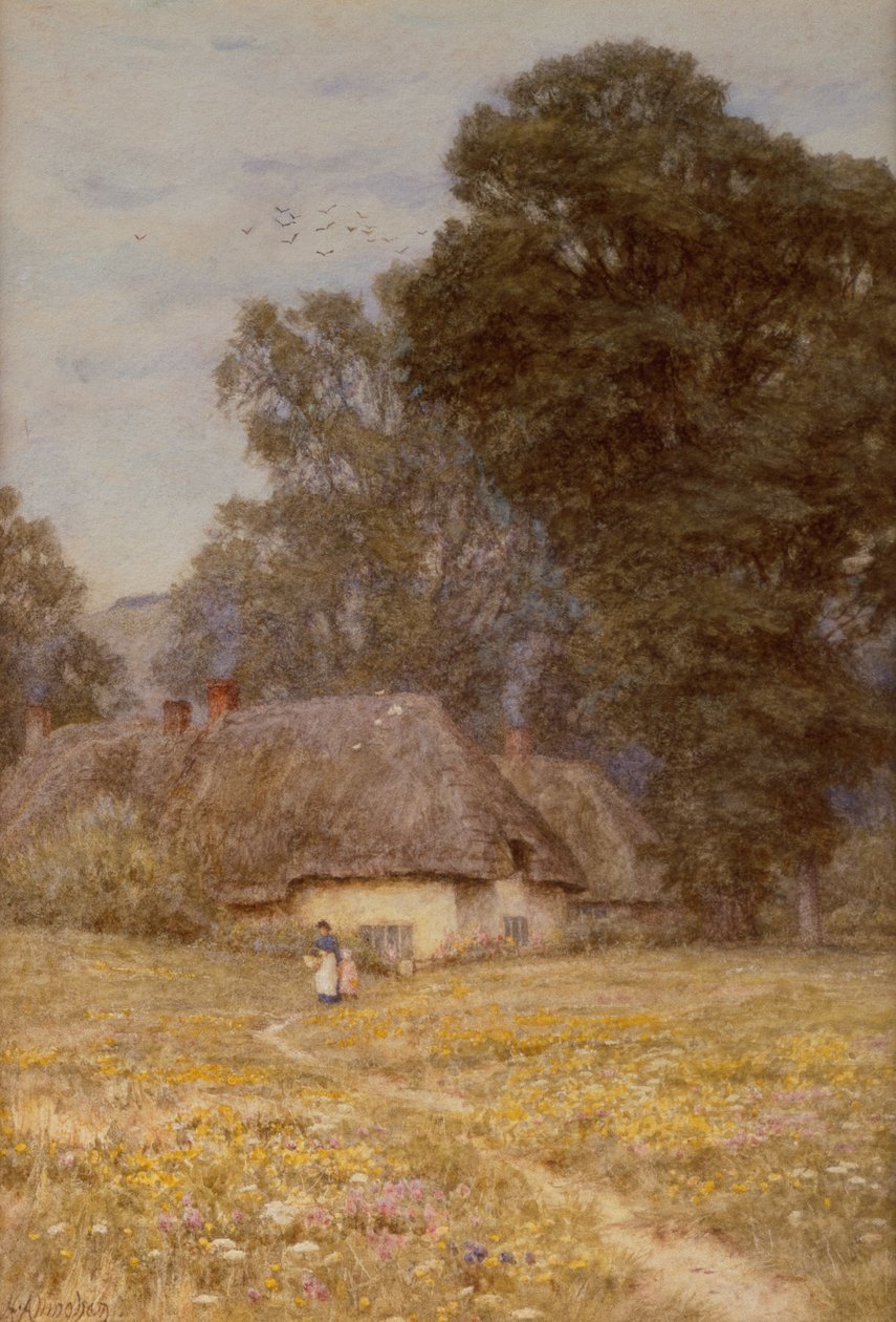 Huisjes in Quidhampton, nabij Salisbury door Helen Allingham
