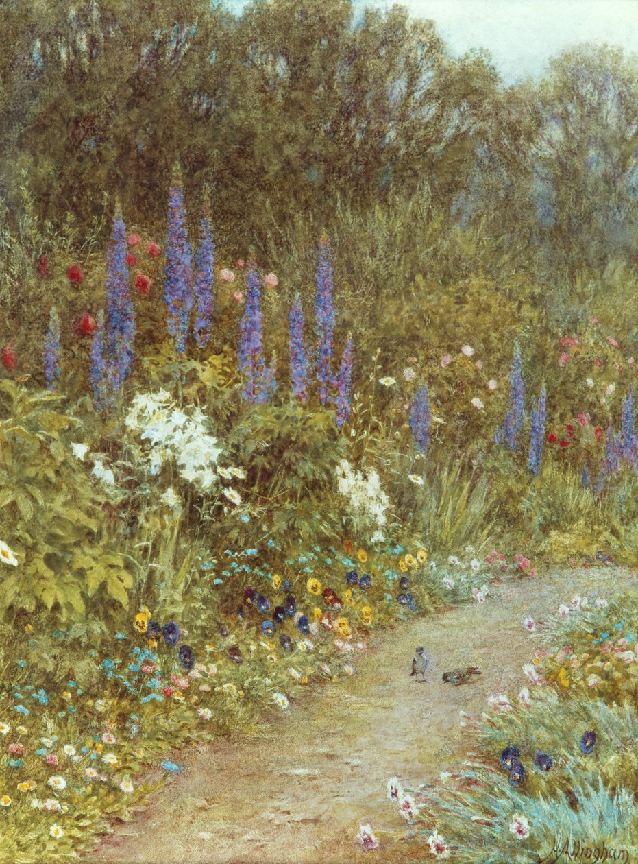 Tuin rond haar huisje door Helen Allingham