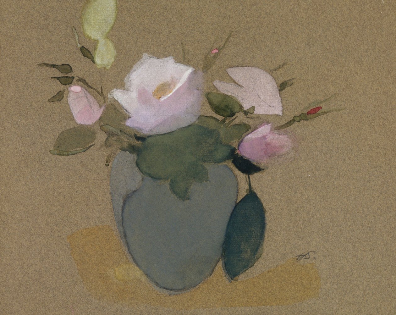 Rozen in een blauwgroene vaas door Helene Schjerfbeck