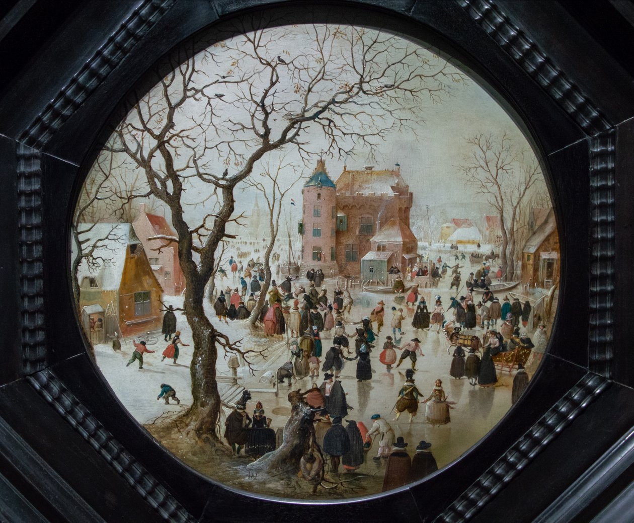 Winterscène met schaatsers bij een kasteel, c.1608-09 door Hendrick Avercamp